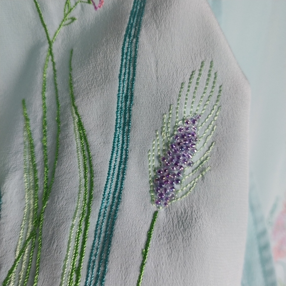 100% Silk Diane Von Furstenberg Silk Assets Tunic Blouse Pajama Top M Embroidery - Picture 5 of 7